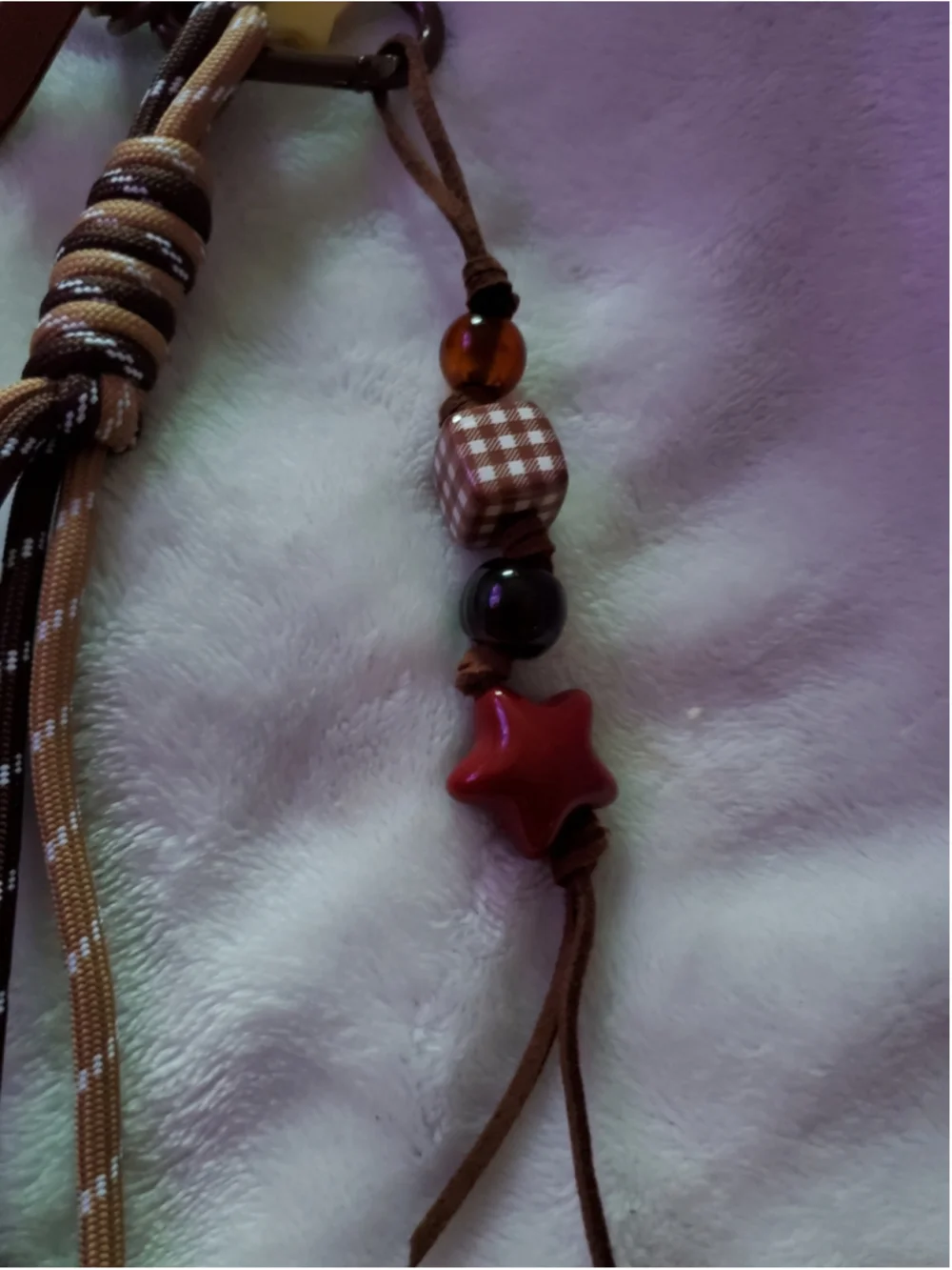 Beautiful Brown and Beige Croissant Bag charm/ Keychain with extra charms